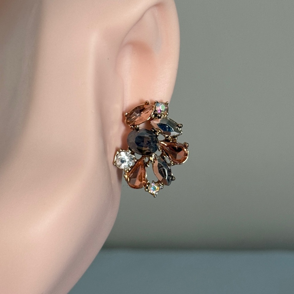 Statement Crystal Cluster Earrings – Gold Tone